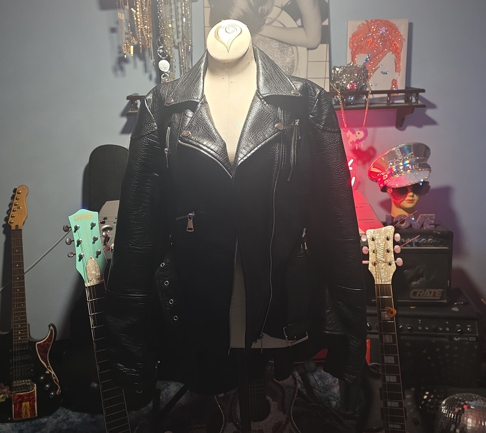 Women's Black Faux Leather Moto Jacket with Asymmetric Zip